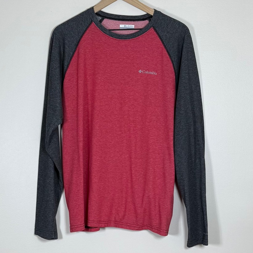 Columbia Mens Raglan Shirt L Red Gray Omni-Wick Long Sleeve Gorpcore Athleisure